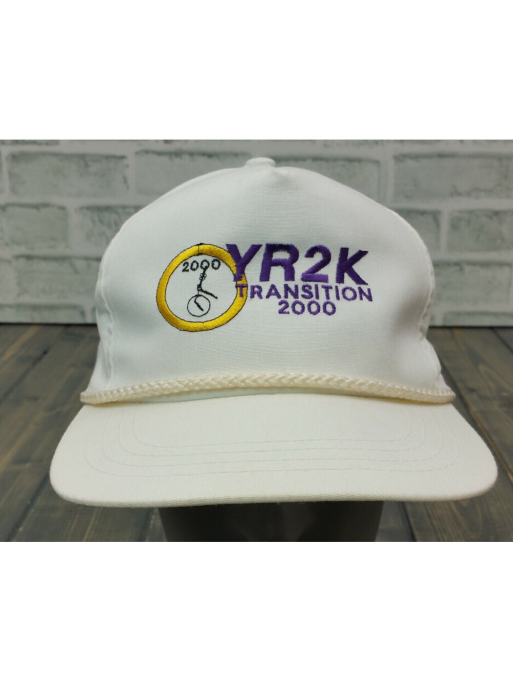 Vintage YR2K Transition 2000 Y2K Year WHITE Rope Hat Cap Snapback Yupoong